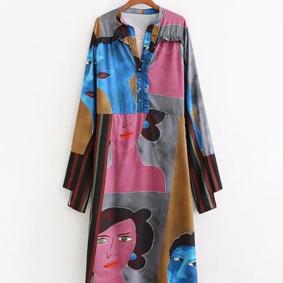 Asymmetrical Starry Euro Abstract Drawing Dress - Picture 1 of 5